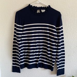 J Crew Factory Navy Ruffle Collar Striped Sweater